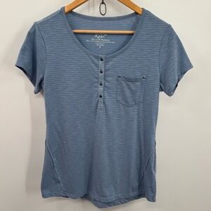 Kuhl Womens Henley Top Small Blue Space Dye Stripe Short Sleeve Gorpcore Hiking